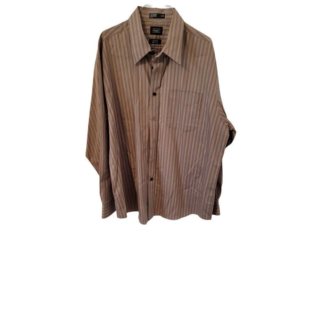 Men's Brown Striped Haggar XL No Iron Shirt